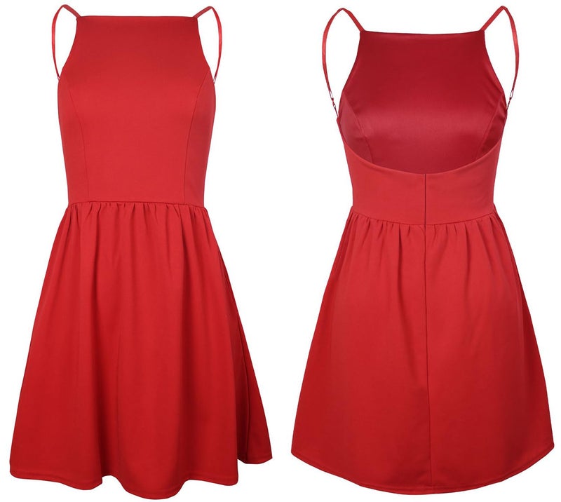 FANCYINN Women's Summer Short Dress Graduation Spaghetti Strap Backless Party Dresses with Pockets Dark Red S - Image 5